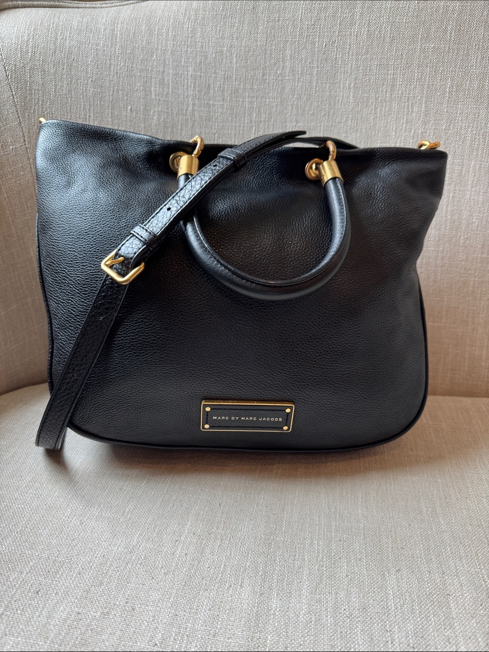 Marc by Marc Jacobs Black Leather Satchel and Crossbody with Gold Hardware